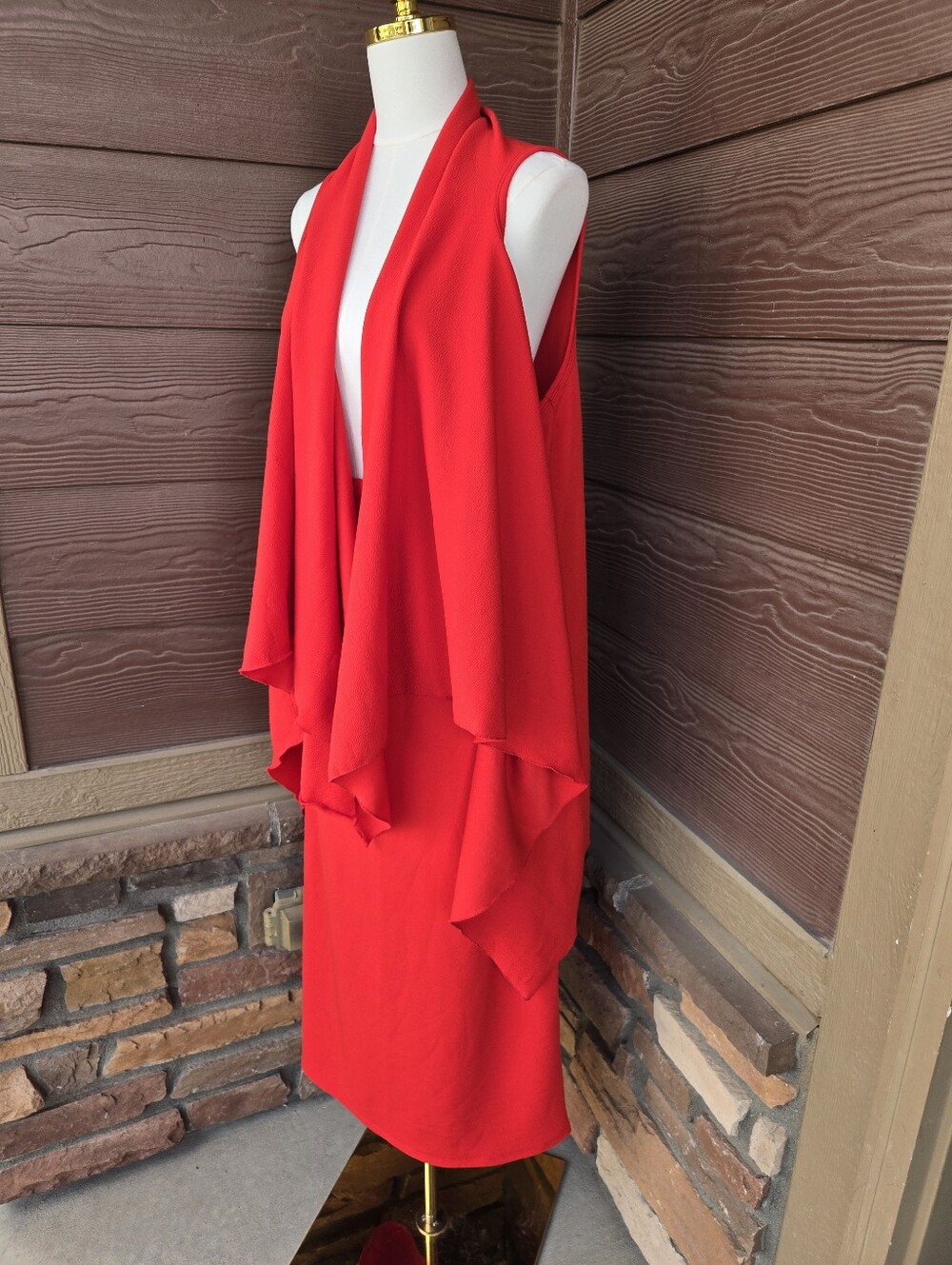 Shane Lee Inc Red 2‑Piece Skirt & Flowing Draped Vest Set Size Large